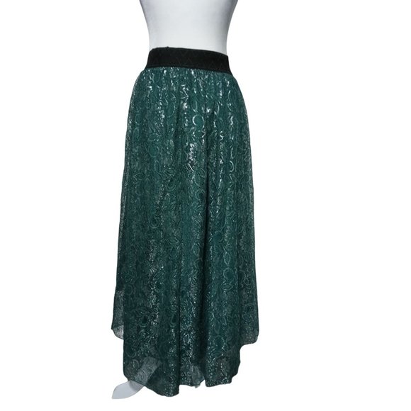 LuLaRoe Lucy Maxi Skirt Womens Size S Small Green Silver Tinsel Floral Lace NWT - Picture 4 of 9